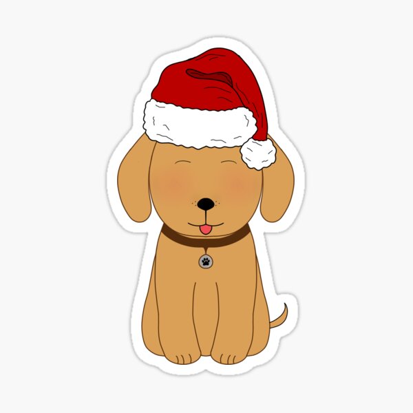 Cute Christmas Dog Wearing a Santa Claus Hat with Christmas Gifts Sticker  for Sale by PoshPeels