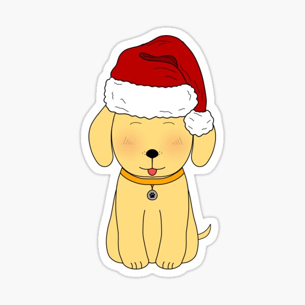 Cute Christmas Dog Wearing a Santa Claus Hat with Christmas Gifts Sticker  for Sale by PoshPeels