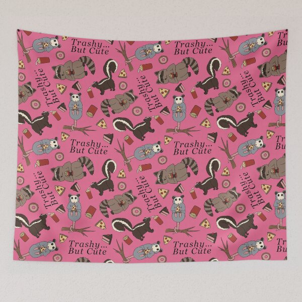 Item preview, Trashy... But Cute Pattern - Raccoon, Opossum, Skunk Pattern - junk food pattern - pale violet red background designed and sold by EcoElsa.