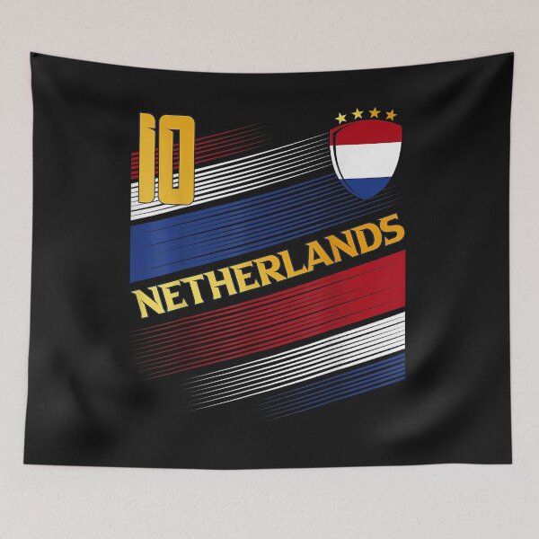 Aperçu de l'œuvre Netherlands Soccer Dutch Flag Football Retro 10 Jersey T-Shirt créée et vendue par Blue-Rechard.
