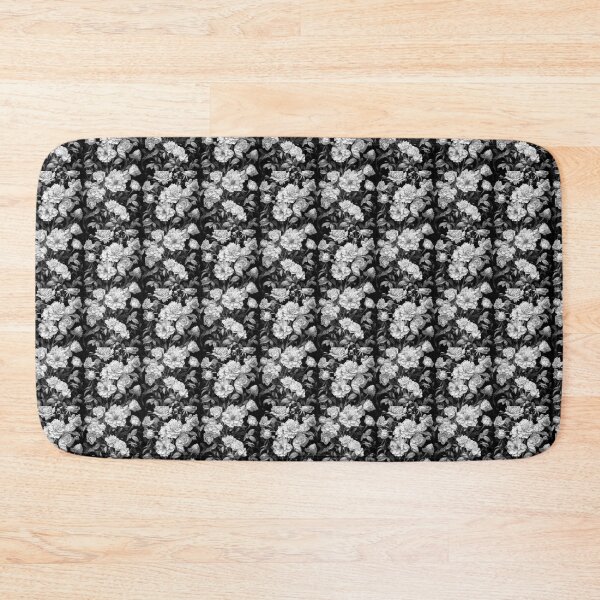 Item preview, Highly detailed beautiful illustration of blossoming flowers, black and white vertical arrangement with black background. Digital artwork. designed and sold by Bookwyrm-Bazaar.