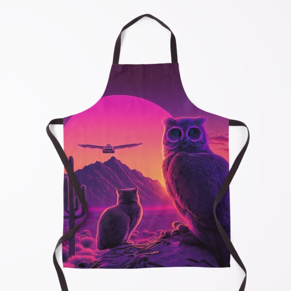 Item preview, a cat and an owl, 80s retro art, animal lovers, Art deco house - designed and sold by CreativeHabbit.
