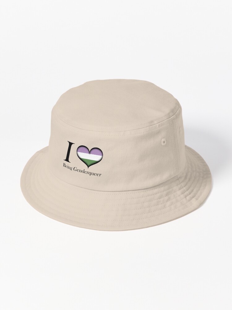 Thumbnail 1 of 6, Bucket Hat, I Heart Being Genderqueer Design Pride Flag Colored Heart designed and sold by LiveLoudGraphic.