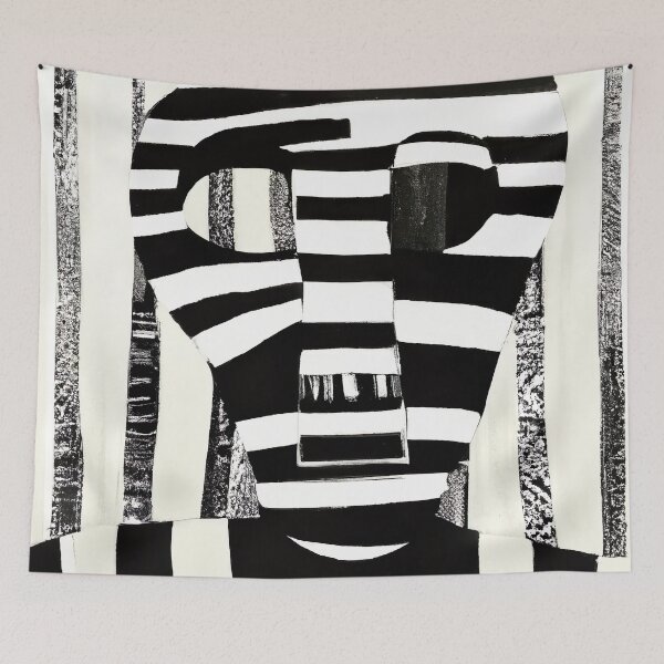 Item preview, Black and White Abstract Face - Stripes - High Contrast Expressionism designed and sold by Inomaly Art.