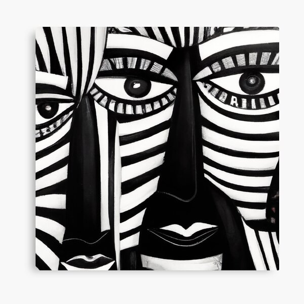Item preview, Black and White Abstract Faces - Stripes - High Contrast Expressionism designed and sold by Inomaly Art.