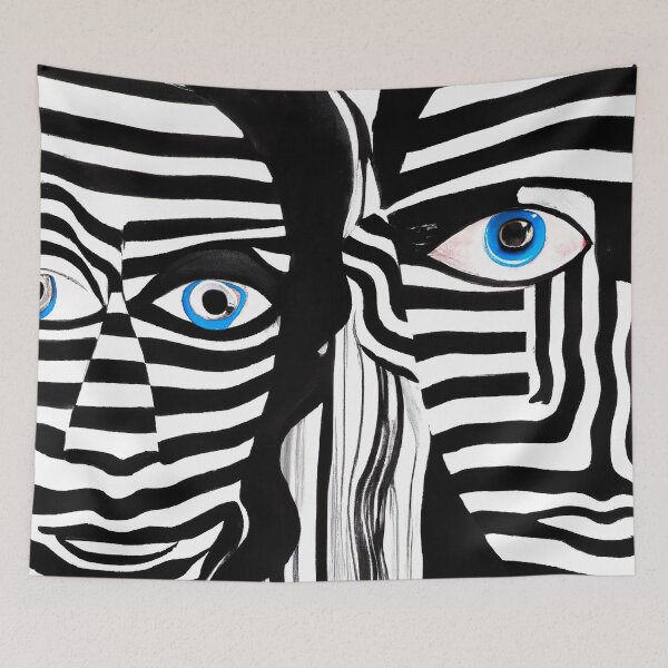 Item preview, Black and White Abstract Faces - Stripes - High Contrast Expressionism designed and sold by Inomaly Art.