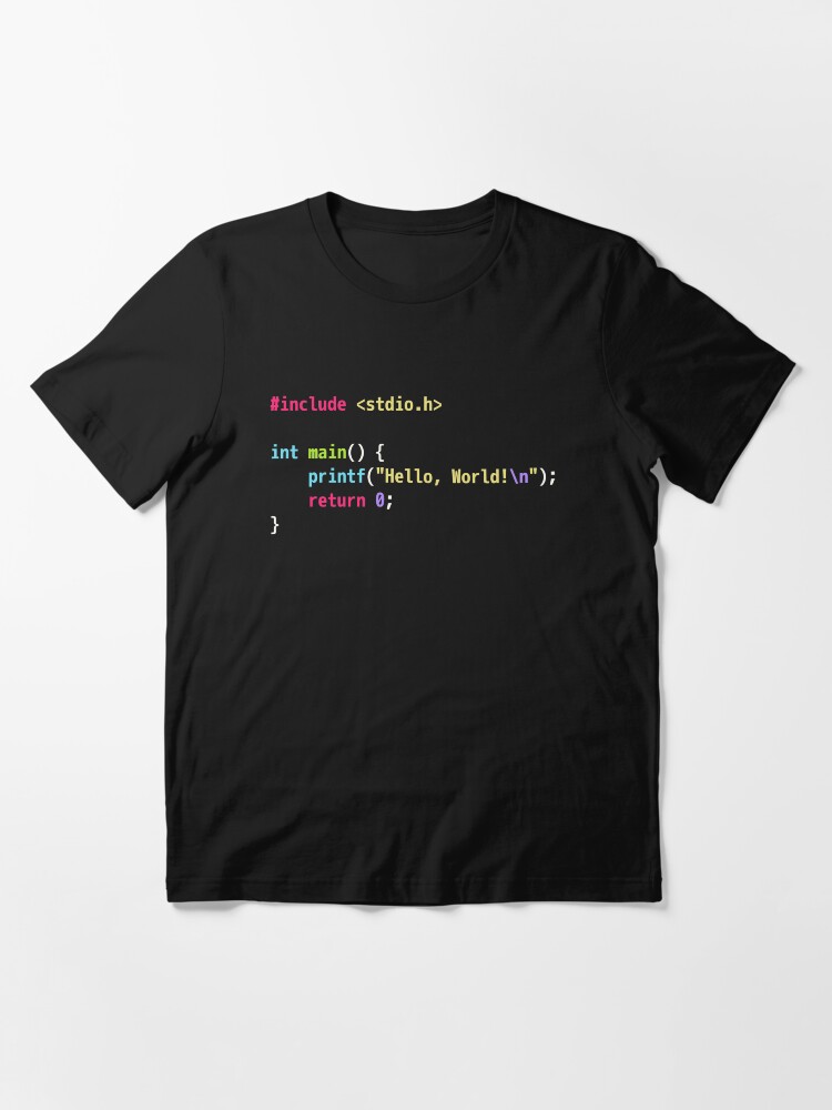 Alternate view of Hello World C Code - Dark Scheme Syntax Highlighting Essential T-Shirt