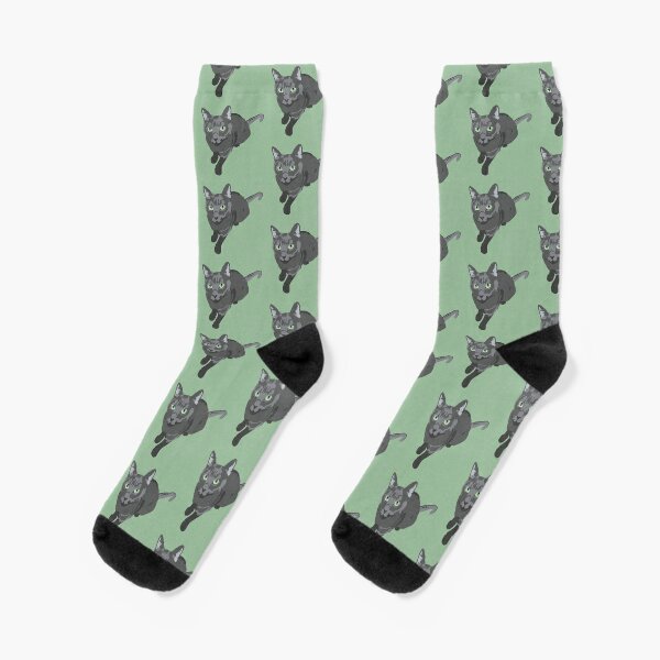 Purr-scription for Joy, Cute Cat Crew Socks - Blue