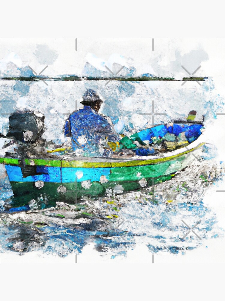 Man Fishing on a Boat as Watercolor (AI Generated Art) Art Board
