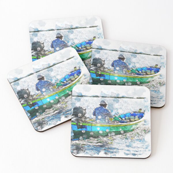 Item preview, Man Fishing on a Boat as Watercolor (AI Generated Art) designed and sold by Cowboy Folly.