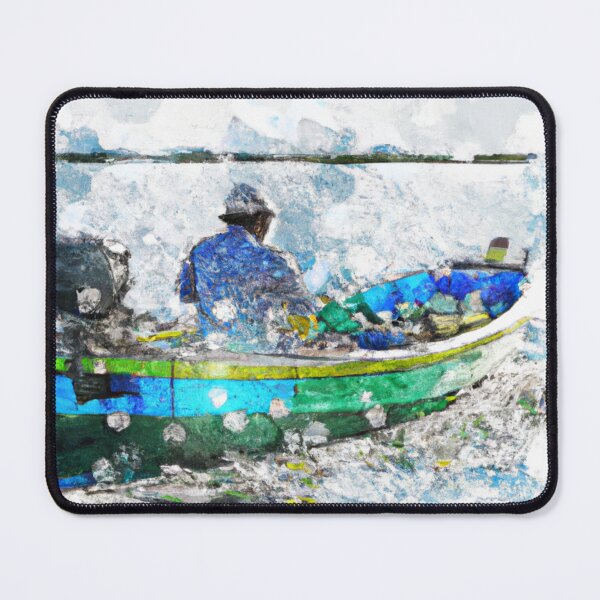 Item preview, Man Fishing on a Boat as Watercolor (AI Generated Art) designed and sold by Cowboy Folly.
