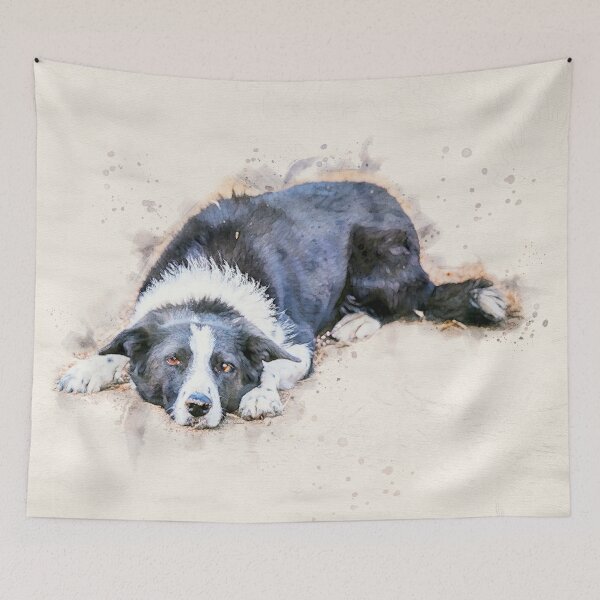 Item preview, Cute Border Collie Lying on Ground Watercolor designed and sold by Amy Mitchell.