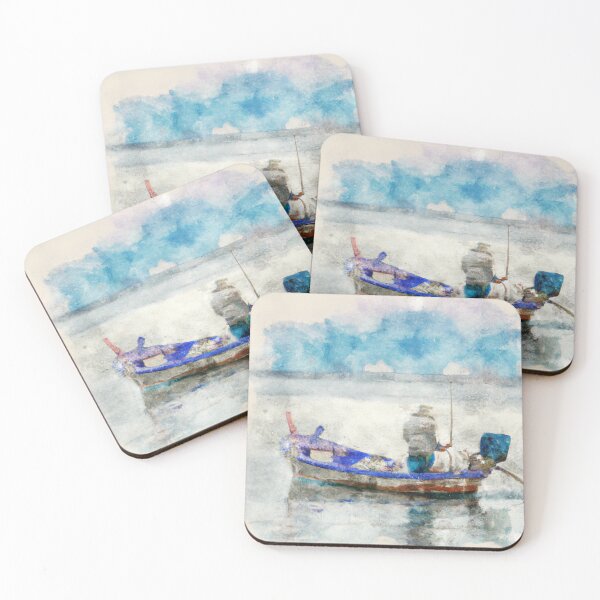 Item preview, Man Fishing on a Boat in the Cold as Watercolor (AI Generated Art) designed and sold by Cowboy Folly.