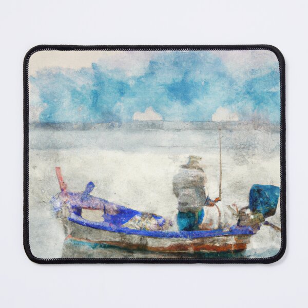 Item preview, Man Fishing on a Boat in the Cold as Watercolor (AI Generated Art) designed and sold by Cowboy Folly.
