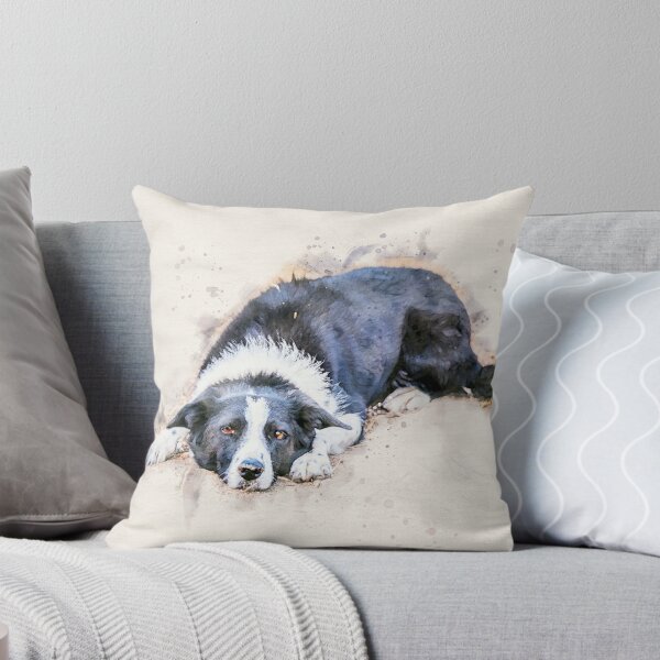 Item preview, Cute Border Collie Lying on Ground Watercolor designed and sold by Amy Mitchell.