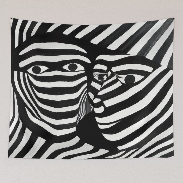 Item preview, Black and White Abstract Art Faces - Stripes - High Contrast Expressionism designed and sold by Inomaly Art.
