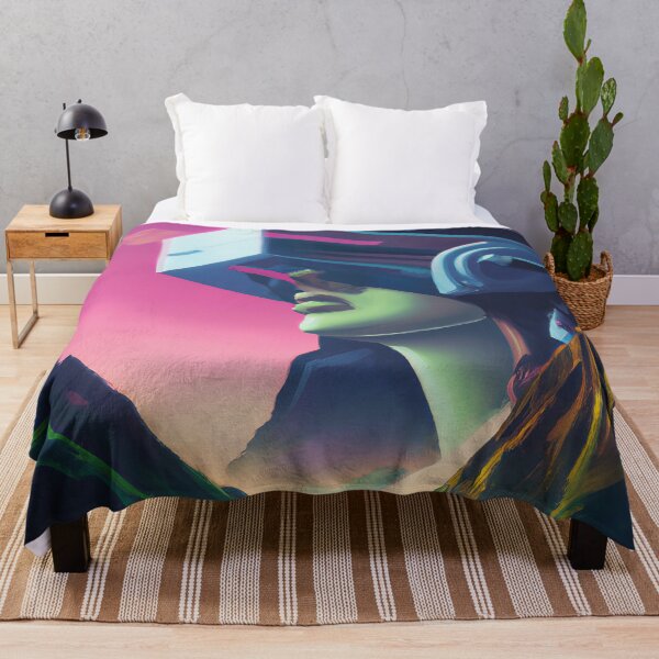 Item preview, Woman in VR goggles in mountains against sunset sky designed and sold by EIKON-PRO.