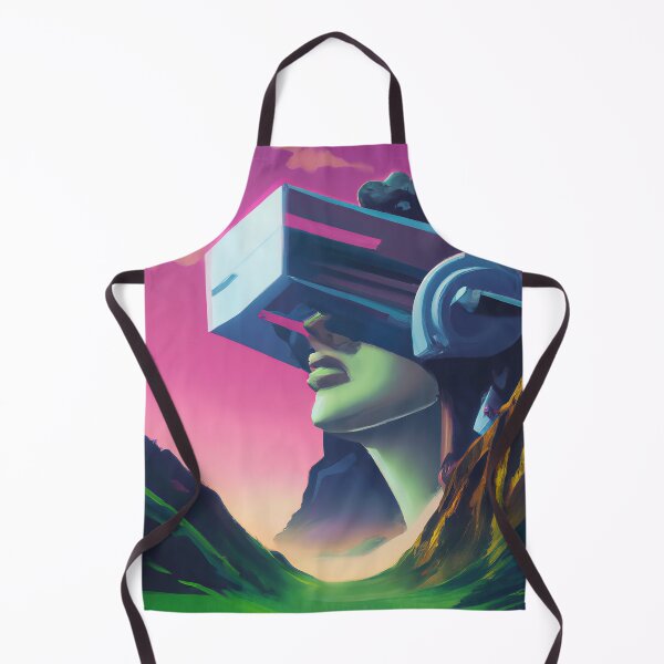 Item preview, Woman in VR goggles in mountains against sunset sky designed and sold by EIKON-PRO.