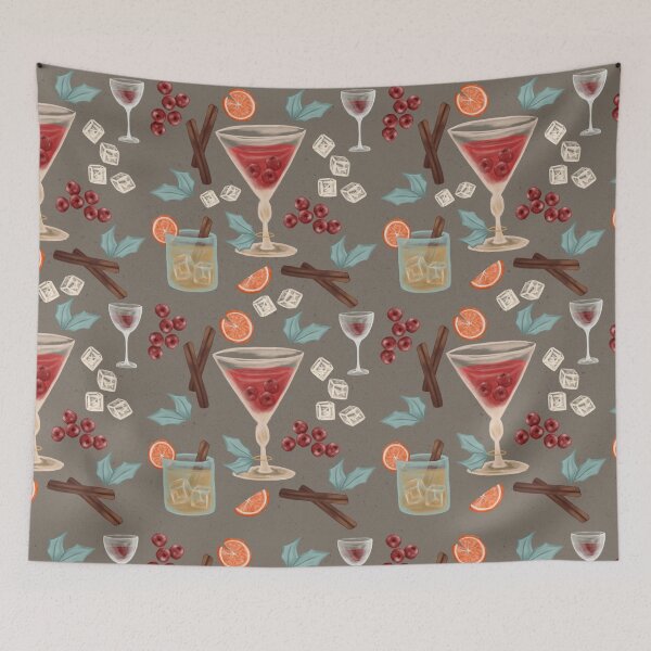 Item preview, Christmas cocktails on tan with oranges and cranberries  designed and sold by katerosestudios.