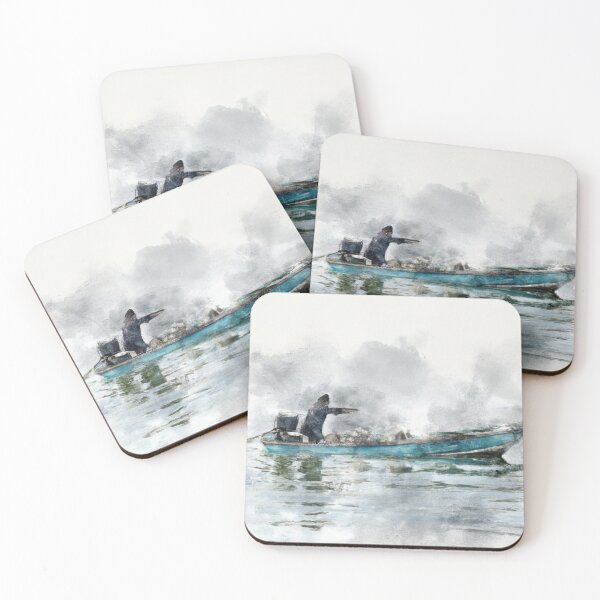 Item preview, Fisherman on a Boat in the Rain as Watercolor (AI Generated Art) designed and sold by Cowboy Folly.