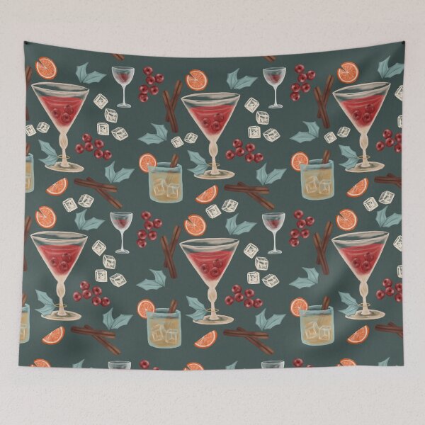 Item preview, Christmas cocktails on green with oranges and cranberries  designed and sold by katerosestudios.