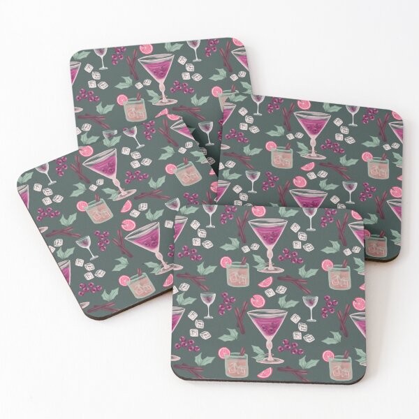 Artikelvorschau, Rosa Weihnachtscocktails auf Grün mit rosa Orangen und Preiselbeeren entworfen und verkauft von katerosestudios.