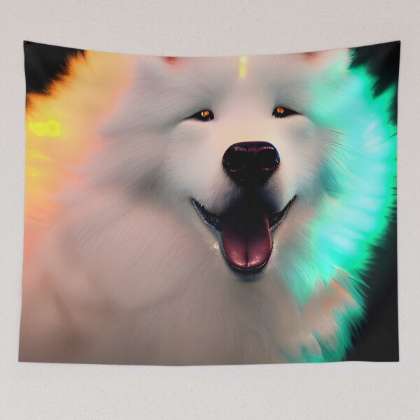 Item preview, White Samoyed dog portrait - neon light designed and sold by supeart.