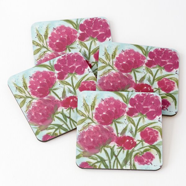 Item preview, Pink watercolor peony flowers and leaves designed and sold by Tammy Kaye.