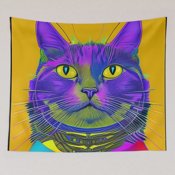 Item preview, Psychedelic Cat with Green and Purple  designed and sold by JKirchnerArt.