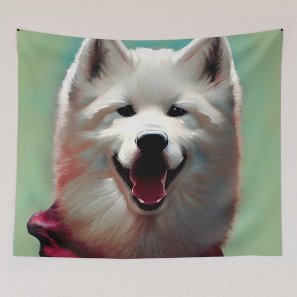 Item preview, Fluffy Friend: Samoyed Dog Portrait Art Print designed and sold by supeart.