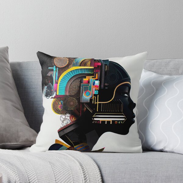 Item preview, Black Cyberpunk Women Geometric Pillows designed and sold by Dilematiccoma.
