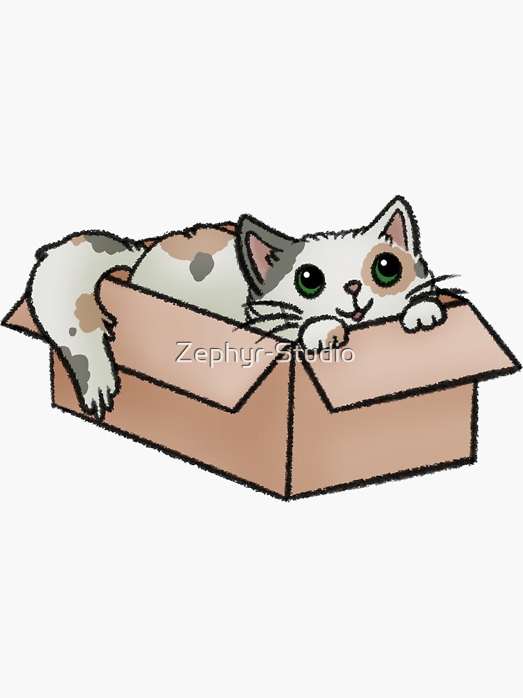 "Cute Muted Calico Cat In A Box" Sticker for Sale by ZephyrStudio