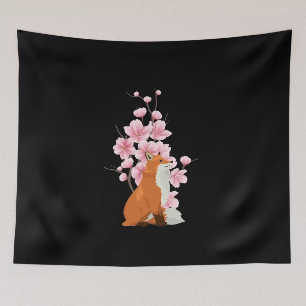 Item preview, japanese fox cherry blossom flower sakura trees kawaii designed and sold by ColourTrials.
