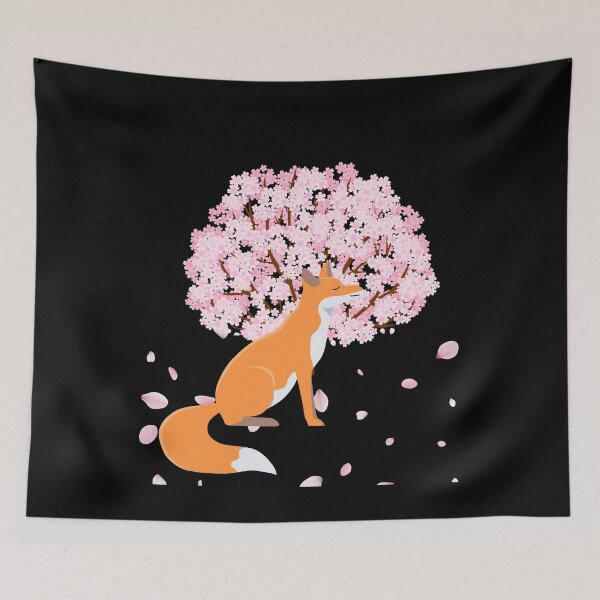 Item preview, japanese fox cherry blossom flower sakura trees kawaii designed and sold by ColourTrials.