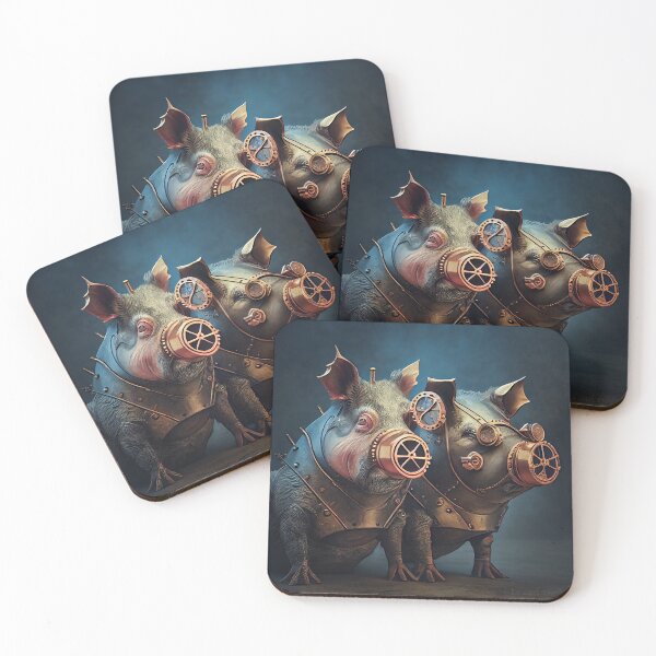 Item preview, Beautiful couple of Steampunk pigs love animal pet fantasy designed and sold by ladarkepoque.