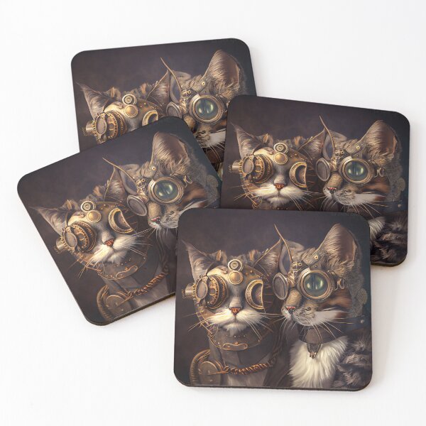 Item preview, Beautiful couple of Steampunk cats cat love animal pet fantasy designed and sold by ladarkepoque.