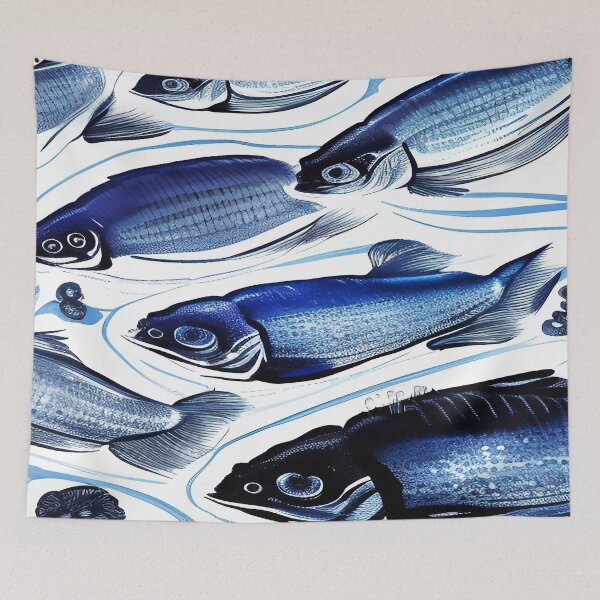Item preview, Big Blue Fish Swimming in School designed and sold by deniselynnimage.
