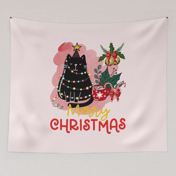 Item preview, Black santa cat tangled up in lights christmas santa | Merry Christmas funny cats sayings and quotes | gifts for Christmas designed and sold by ThanksVibe.