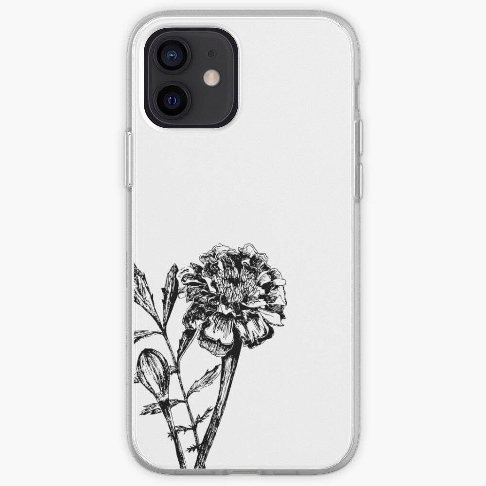Black And White Marigold Flower Drawing Iphone Case Cover By Melissapedersen Redbubble