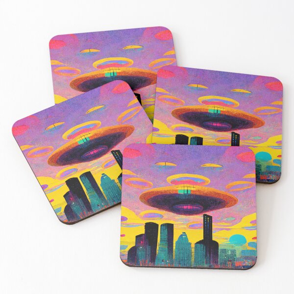 Item preview, Alien Invasion UFO Psychedelic Otherworldly Spaceship City Scene designed and sold by Weirdarto.