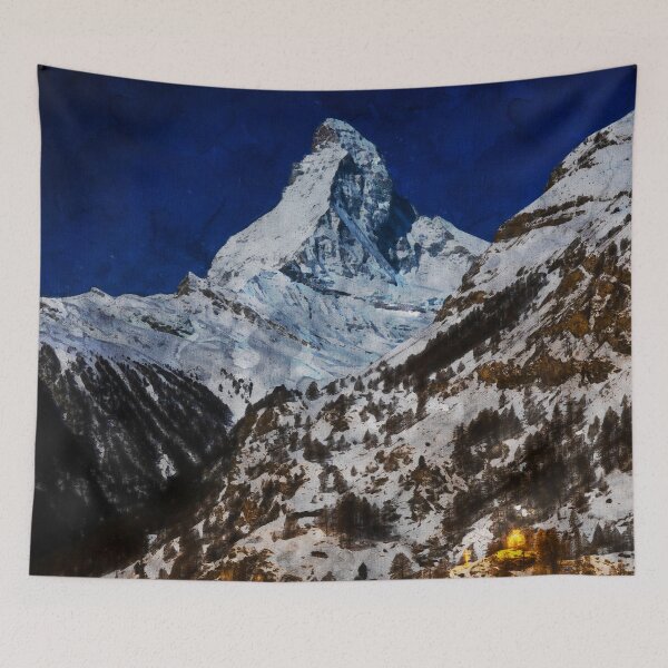 Item preview, Matterhorn Mountain Switzerland Zermatt, European Swiss Alps Mountains, Winter Matterhorn Landscape Oil Paint, Switzerland Highest Peak designed and sold by Paintcorner.