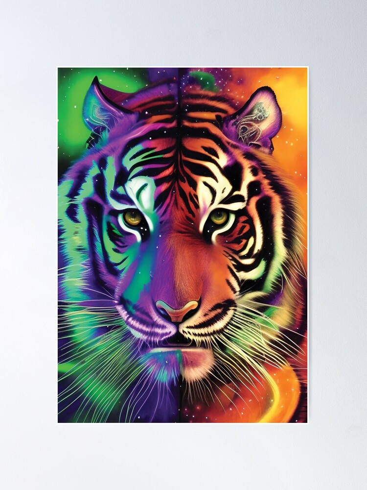 Colorful Cosmic Galaxy Rainbow White Tiger Fantasy Art Tote 