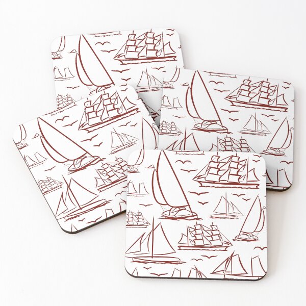 Item preview, Deep Red Classic Boats Pattern  designed and sold by seasprayart.