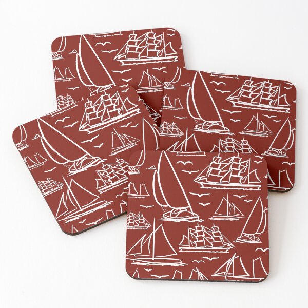 Item preview, Deep Red Classic Boats Pattern Version 2 designed and sold by seasprayart.
