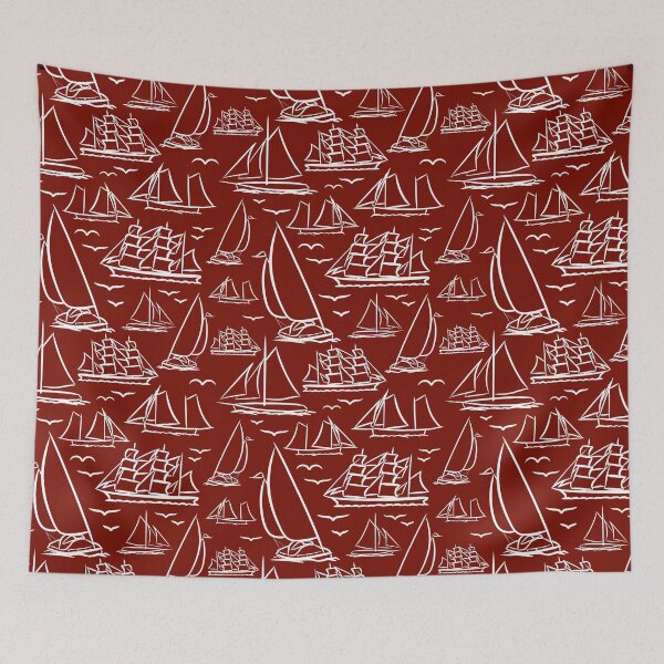 Item preview, Deep Red Classic Boats Pattern Version 2 designed and sold by seasprayart.