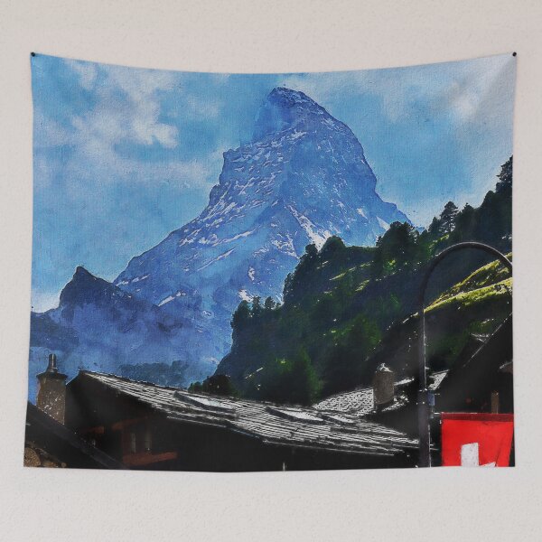 Item preview, Matterhorn Mountain Switzerland Zermatt, European Swiss Alps Mountains, Winter Matterhorn Landscape Oil Paint, Switzerland Highest Peak designed and sold by Paintcorner.