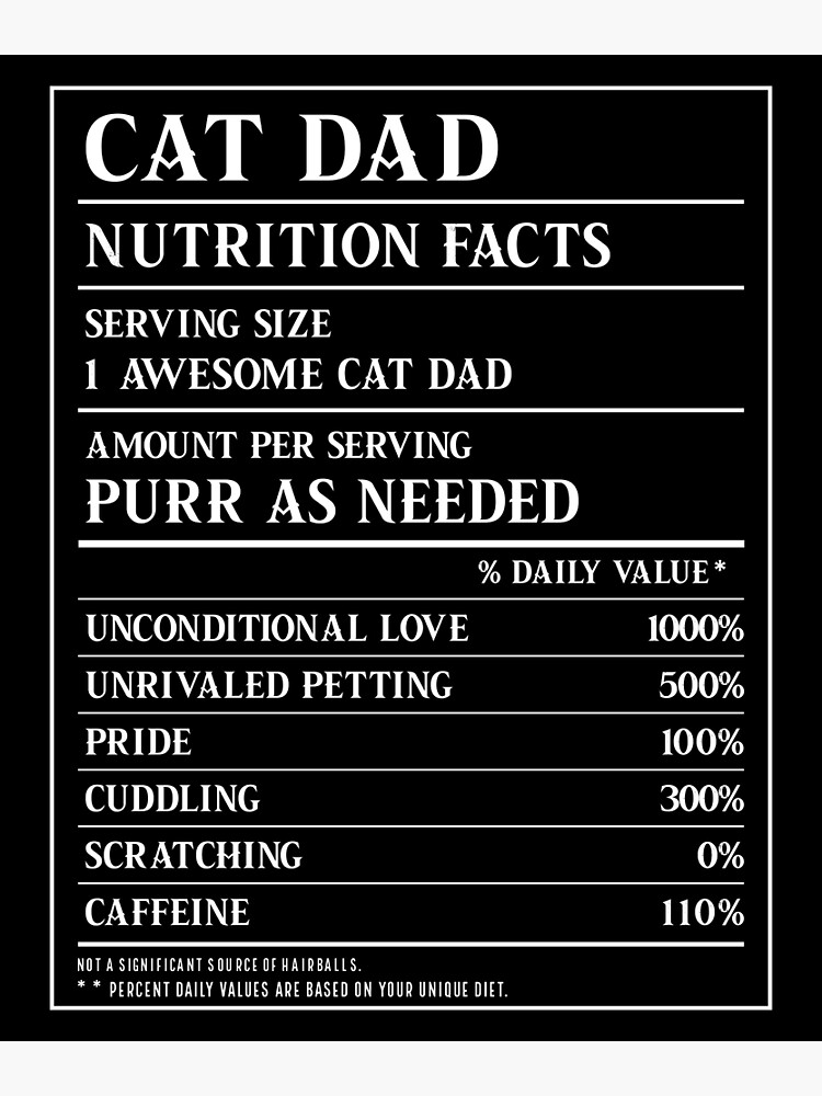 Cat Daddy Funny Cat Dad Nutrition Facts Poster For Sale By Aboubakr1 Redbubble 1010