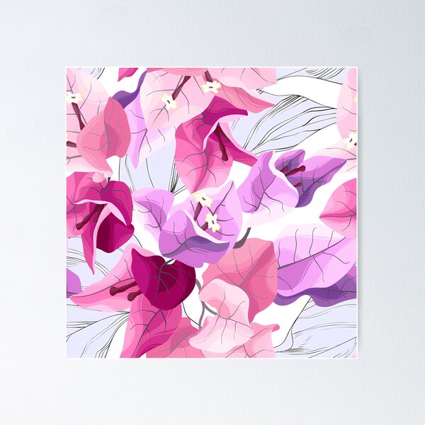 Seamless floral pattern with pink bougainvillea flower on climbing twigs   Art Board Print for Sale by LINAcrave