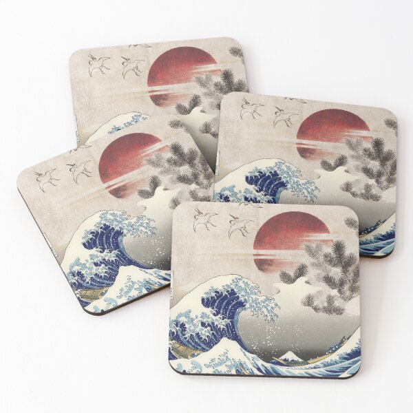 Item preview, The Great Wave off Kanagawa in a japanese dawn red sun  designed and sold by Cordiality.