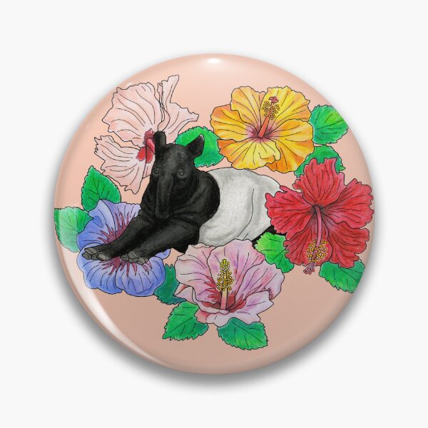Artikelvorschau, Malaiischer Tapir und Hibiskus - Pfirsich entworfen und verkauft von YuNikDraw.
